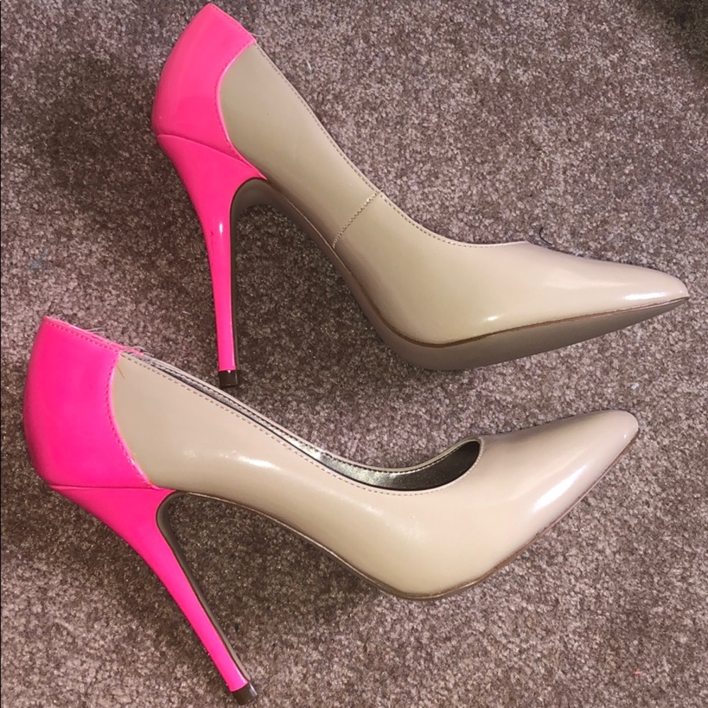 Nude and Neon Pink Heels